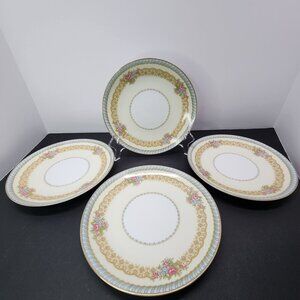 Vintage Noritake China Juno 716 Salad Plate 7'' Japan Set of 4 Floral Gold Rim